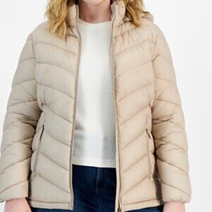 NWT Charter Club. Women’s Hoodie Puff Coat, Size OX, Color Oatmeal